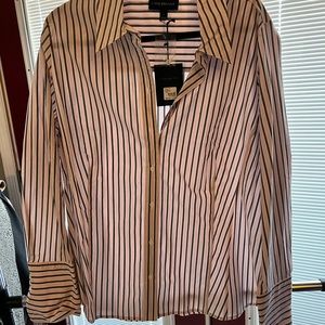 Lane Bryant pink and grey striped button down shirt